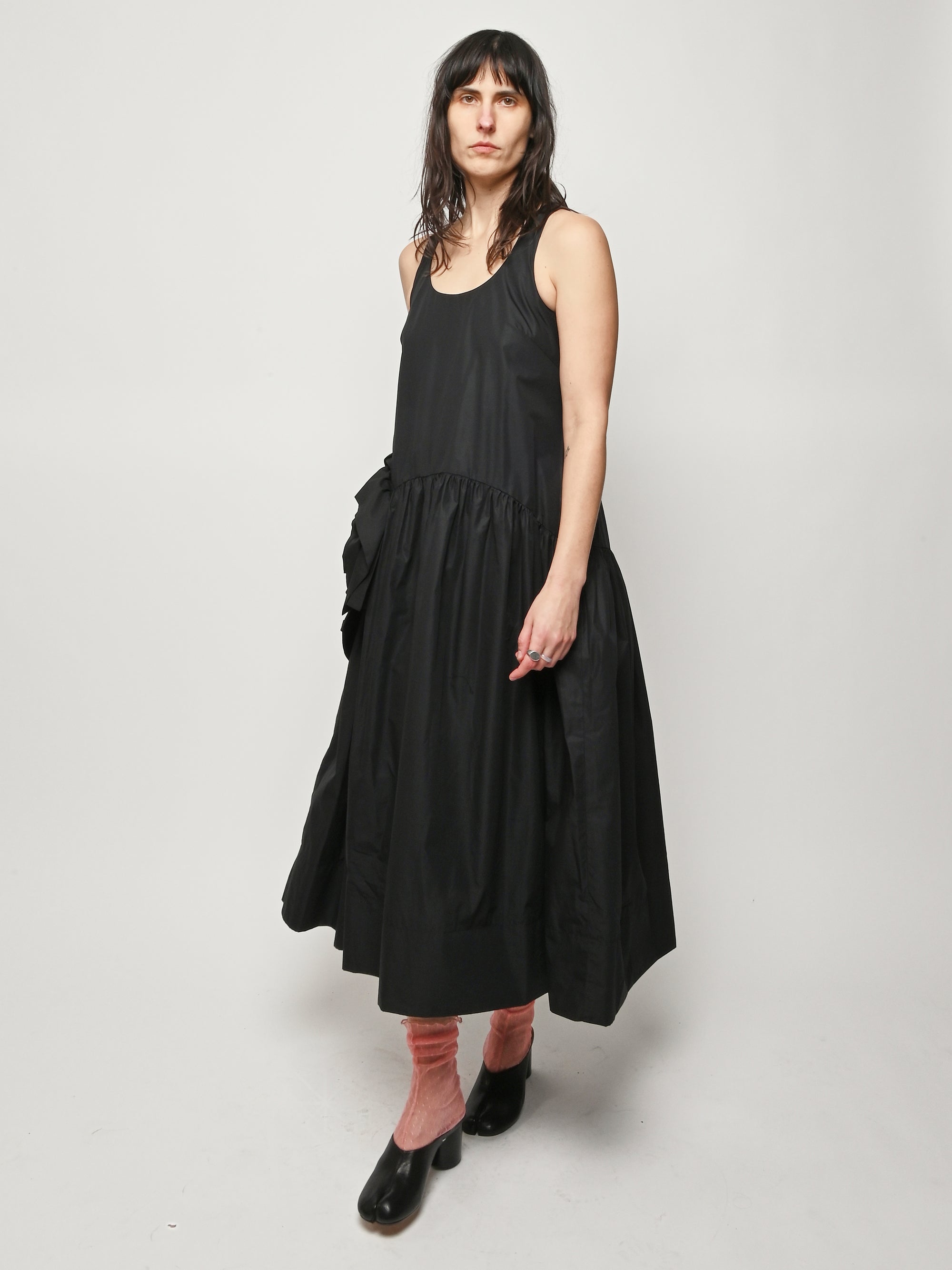 Simone Rocha - Black Pressed Rosette Tapered Back Flounce Dress Frances May Simone Rocha - Black Pressed Rosette Tapered Back Flounce Dress Frances May
