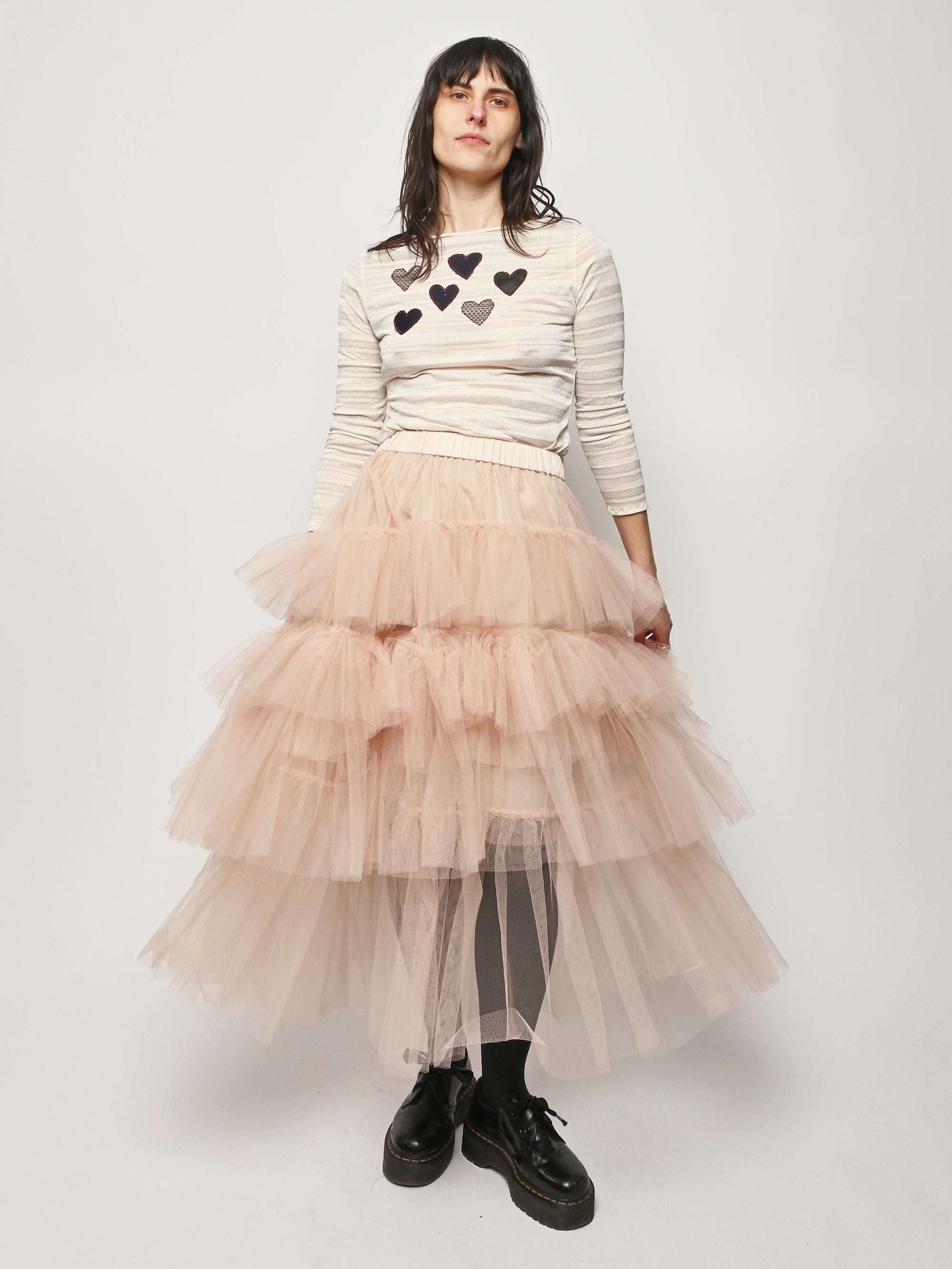 Simone Rocha Womens Nude Mid-rise Layered Woven Midi Skirt 10