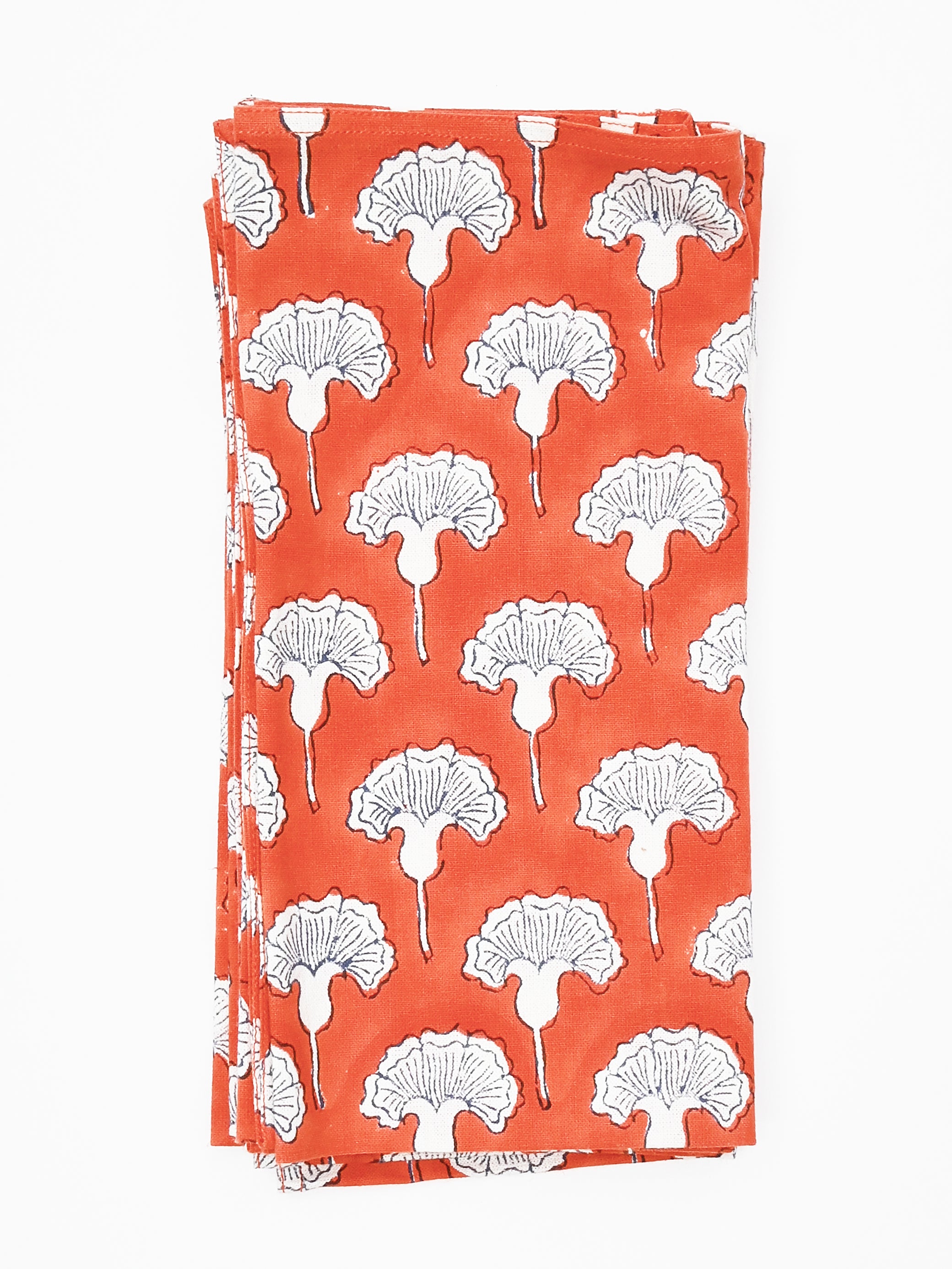 Seema - Block-printed Table Napkins - Set of 4 (Poppy Orange) - Thumbnail 2