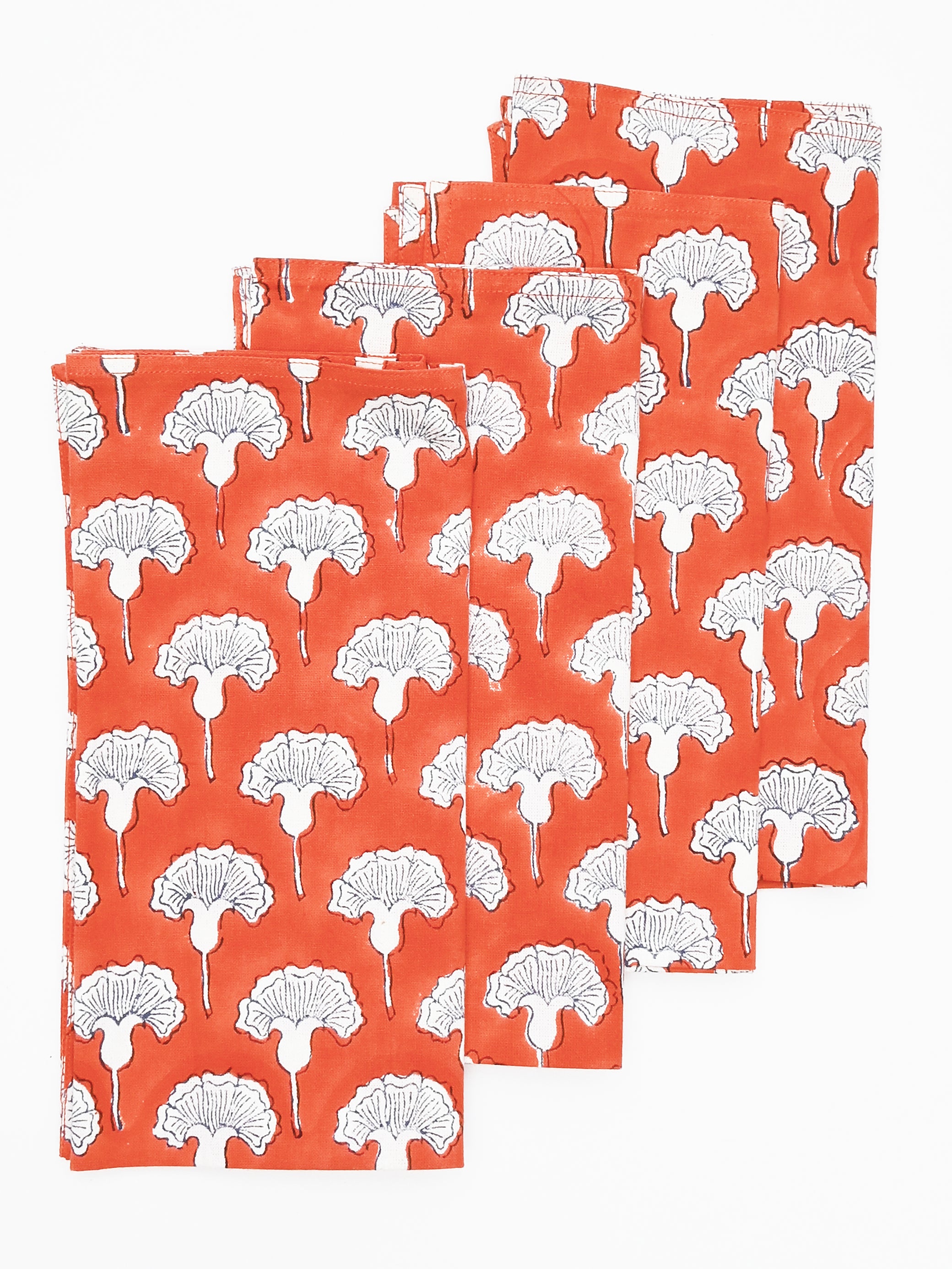 Seema - Block-printed Table Napkins - Set of 4 (Poppy Orange) - Thumbnail 4