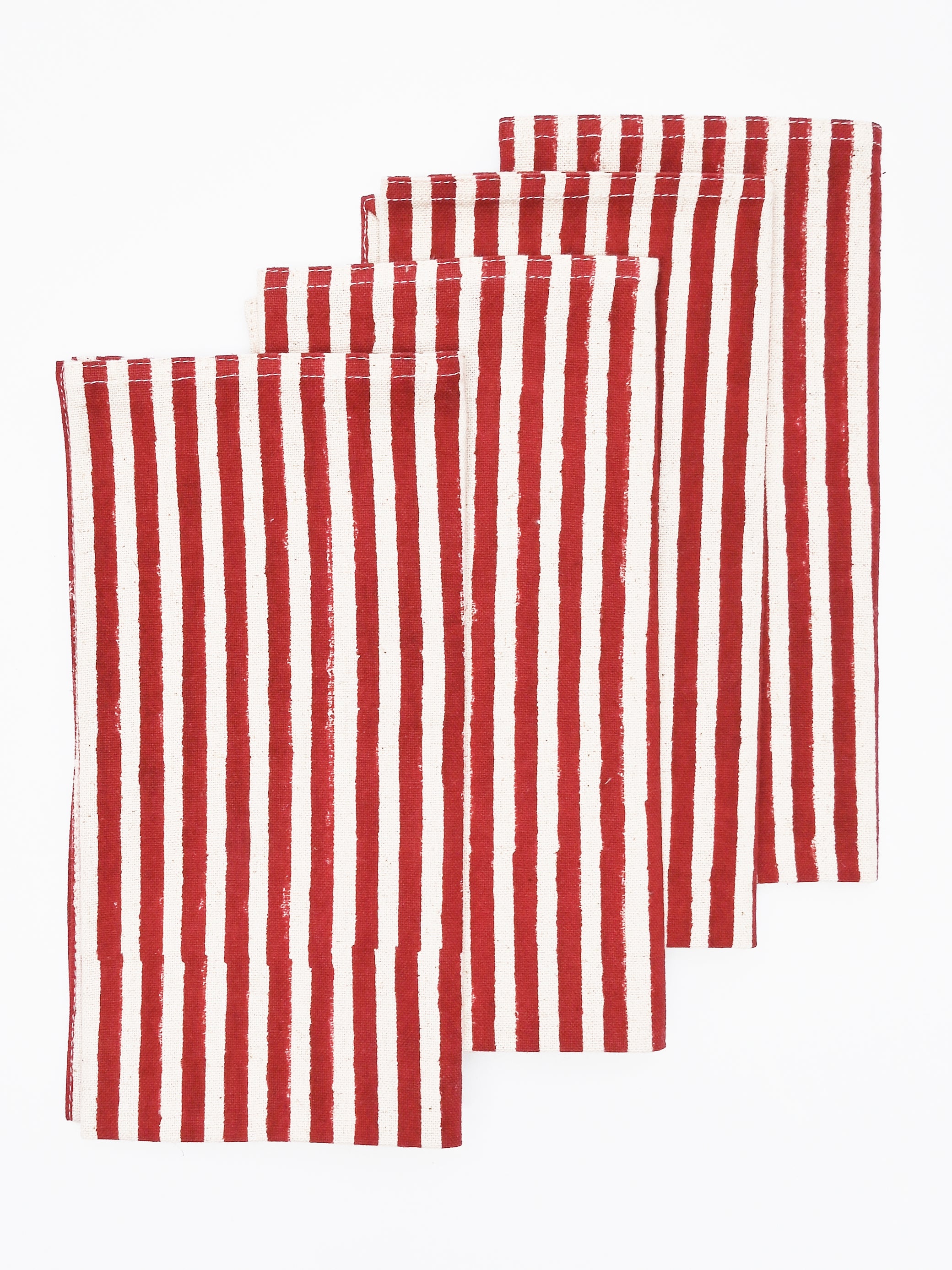 Red Shabnam Set Of 4 Hand Block Printed Table Napkins - Thumbnail 2