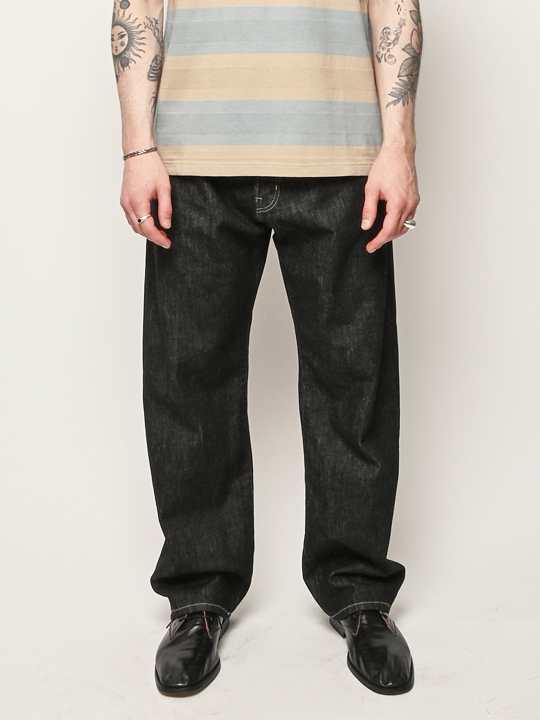 Studio Nicholson - Black/White Weft Marylebone Dropped Crotch Pant