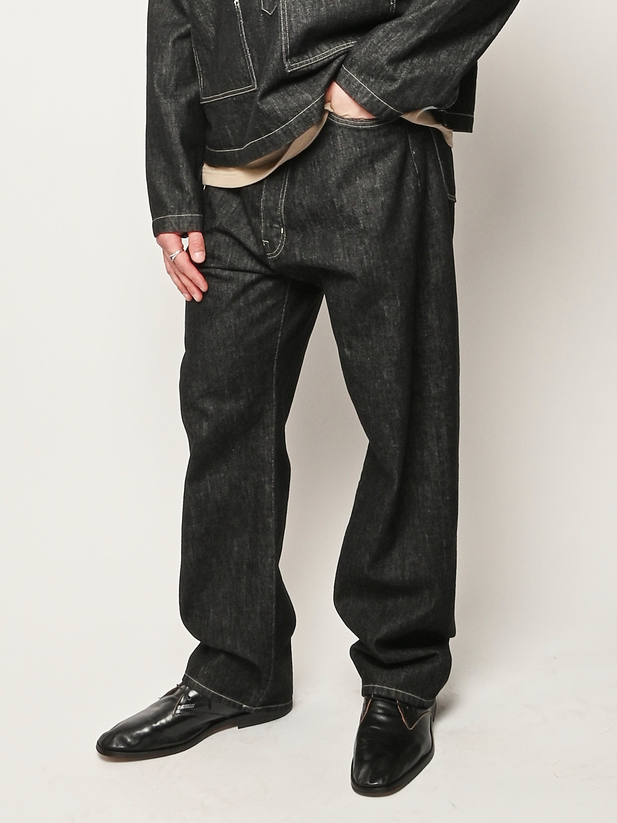 Studio Nicholson - Black/White Weft Marylebone Dropped Crotch Pant