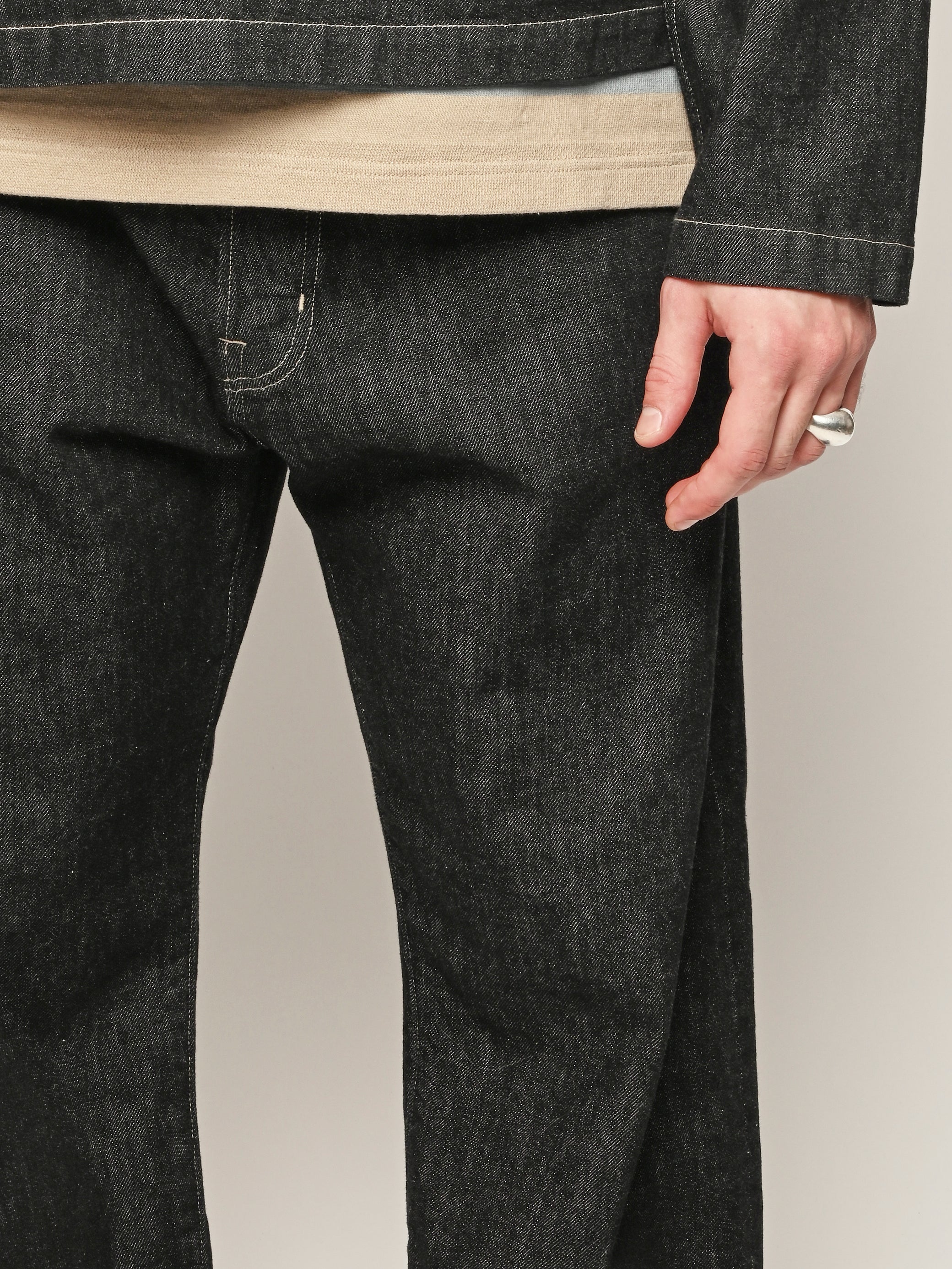 Studio Nicholson - Black/White Weft Marylebone Dropped Crotch Pant