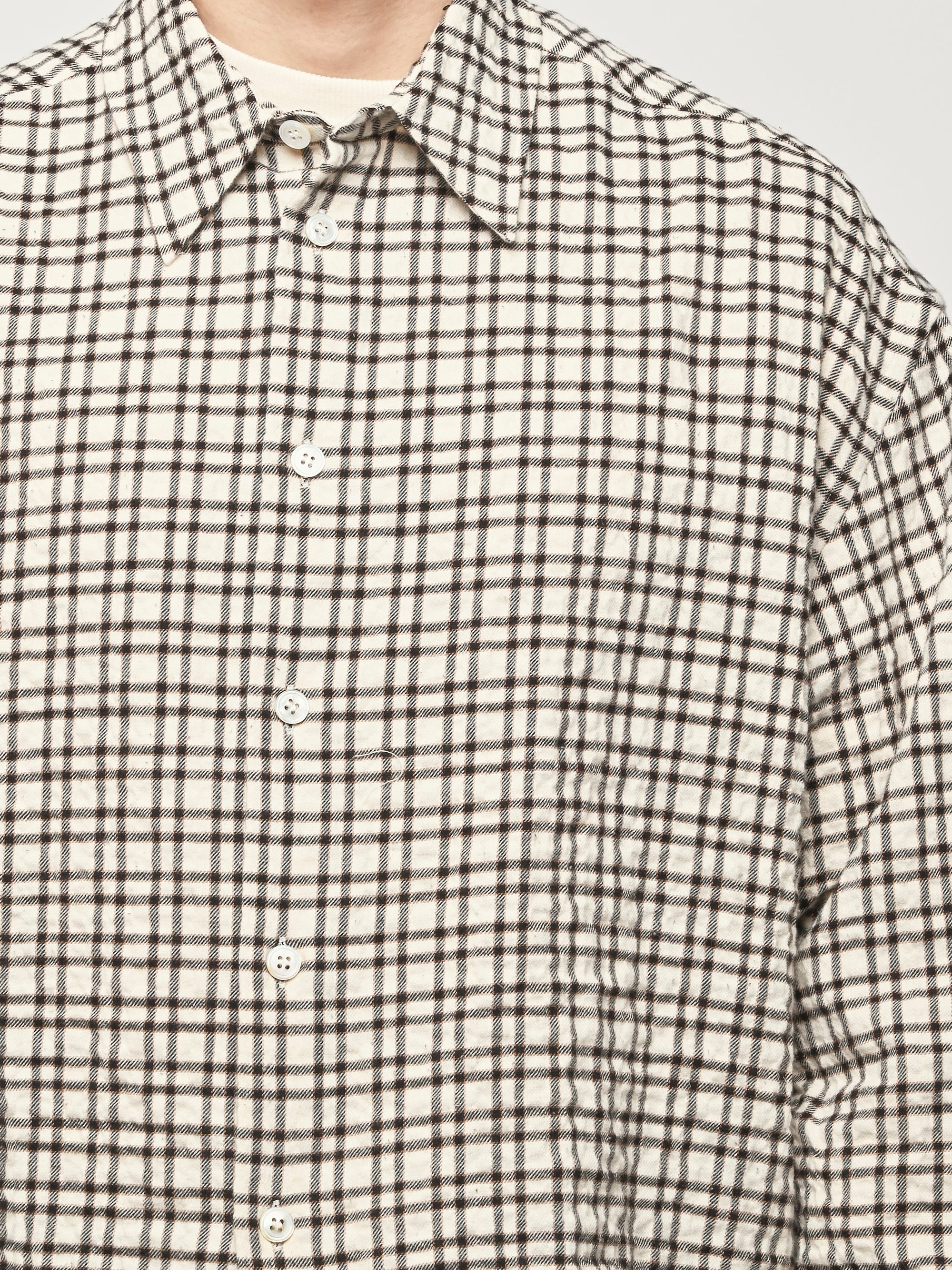 Studio Nicholson - Canvas/Black Check Nostra L/S Shirt L Studio Nicholson - Canvas/Black Check Nostra L/S Shirt L