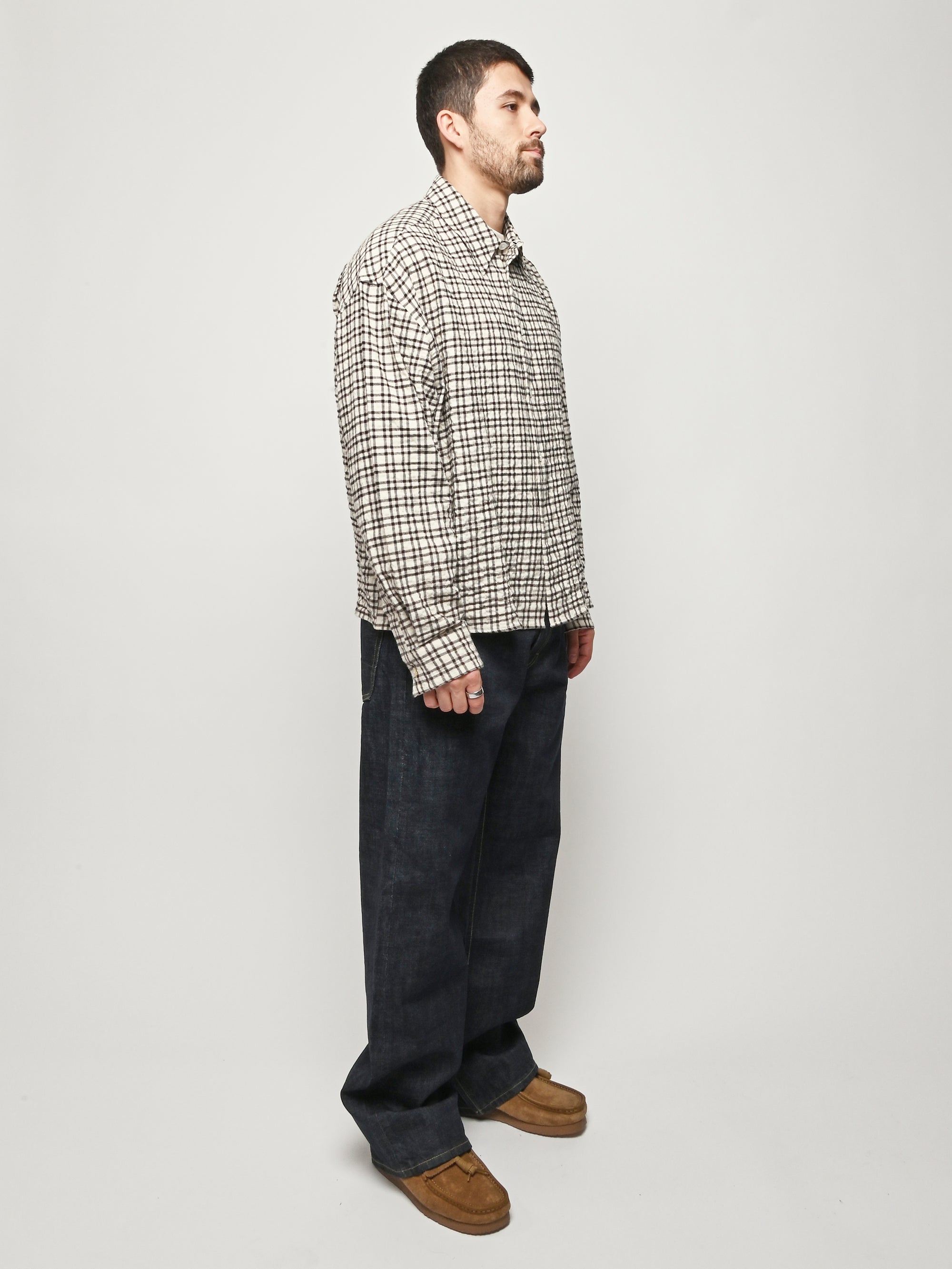 Studio Nicholson - Canvas/Black Check Nostra L/S Shirt L Studio Nicholson - Canvas/Black Check Nostra L/S Shirt L