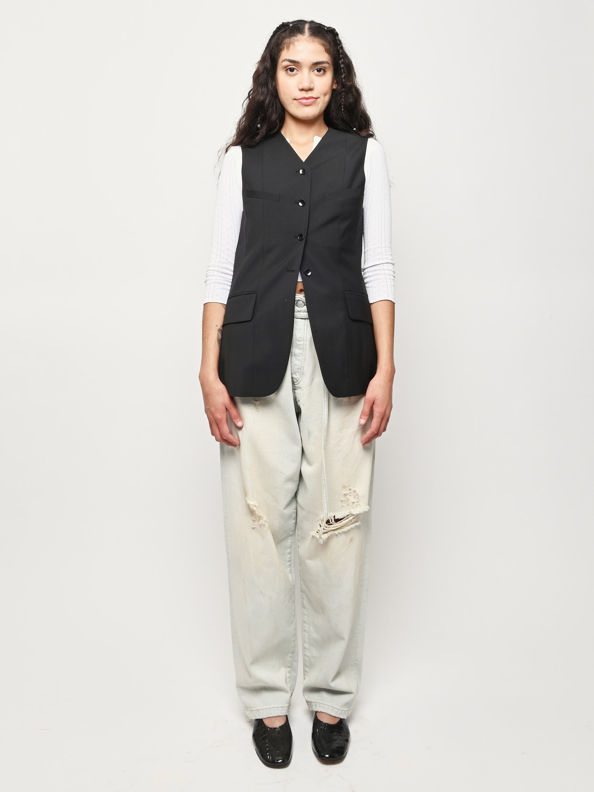 Tibi Black Recycled Tropical Wool Vest W/Blousant Back – Frances May