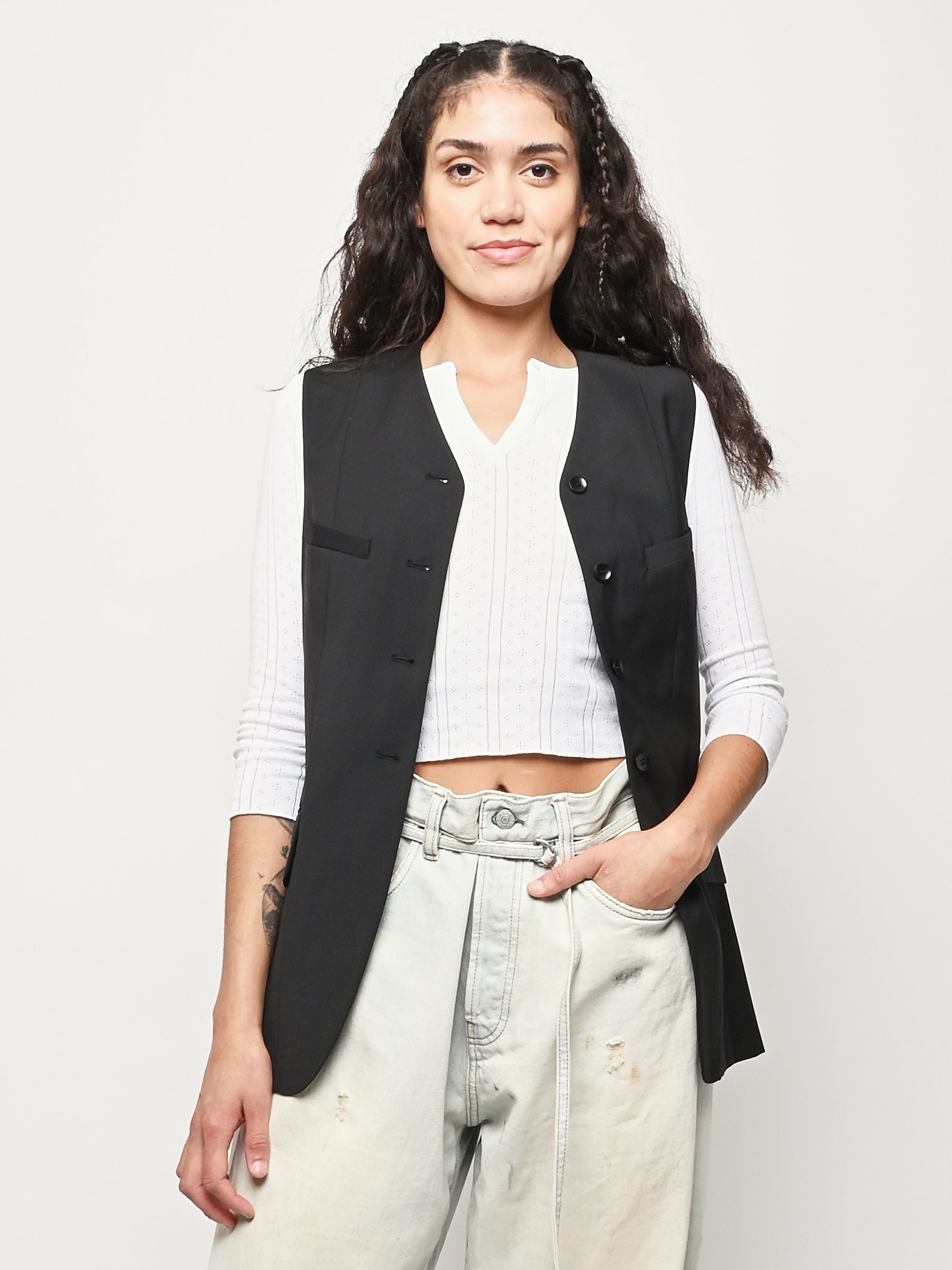 Tibi Black Recycled Tropical Wool Vest W/Blousant Back – Frances May