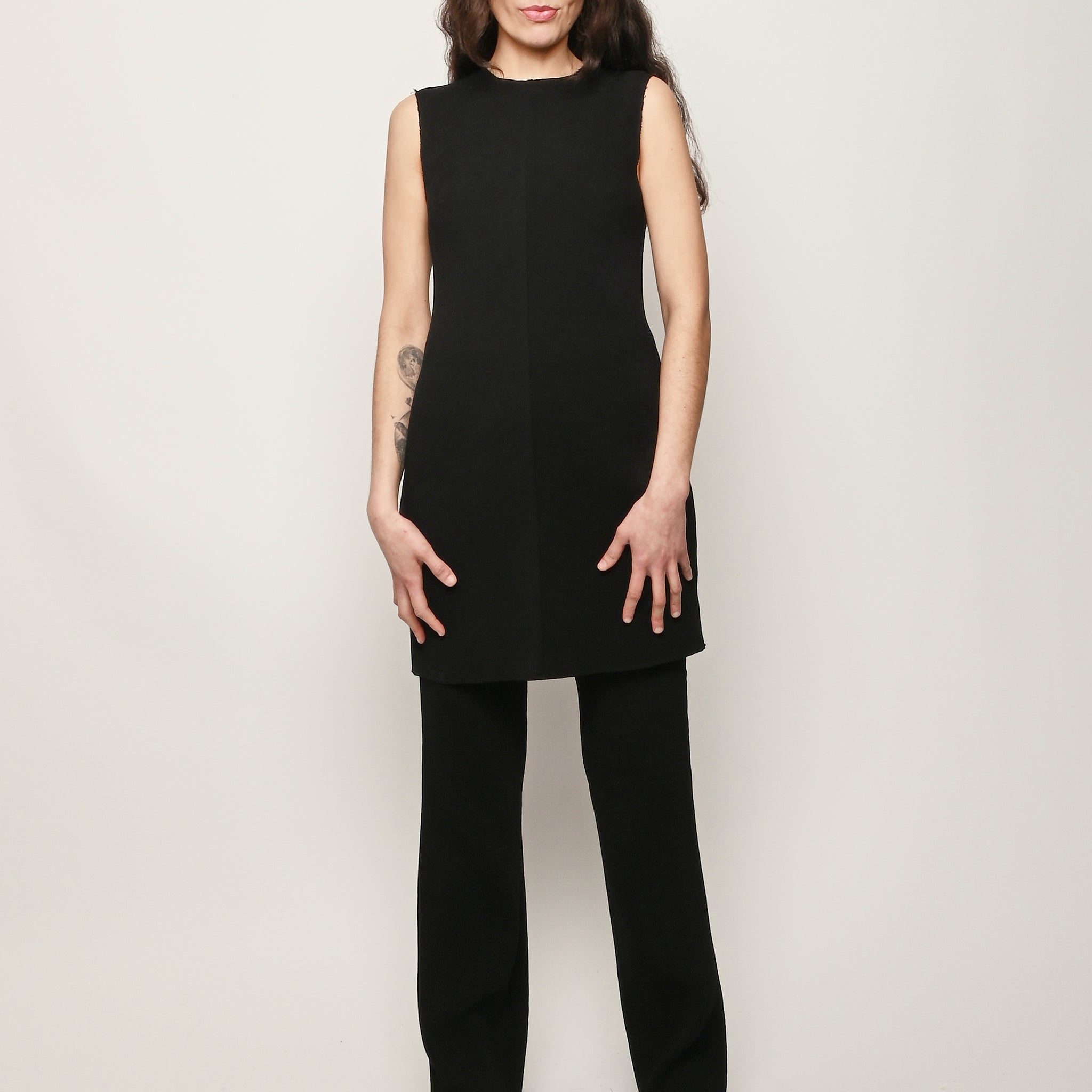 Tibi - Black Viscose Plisse Sleeveless Bias Short Tunic Dress