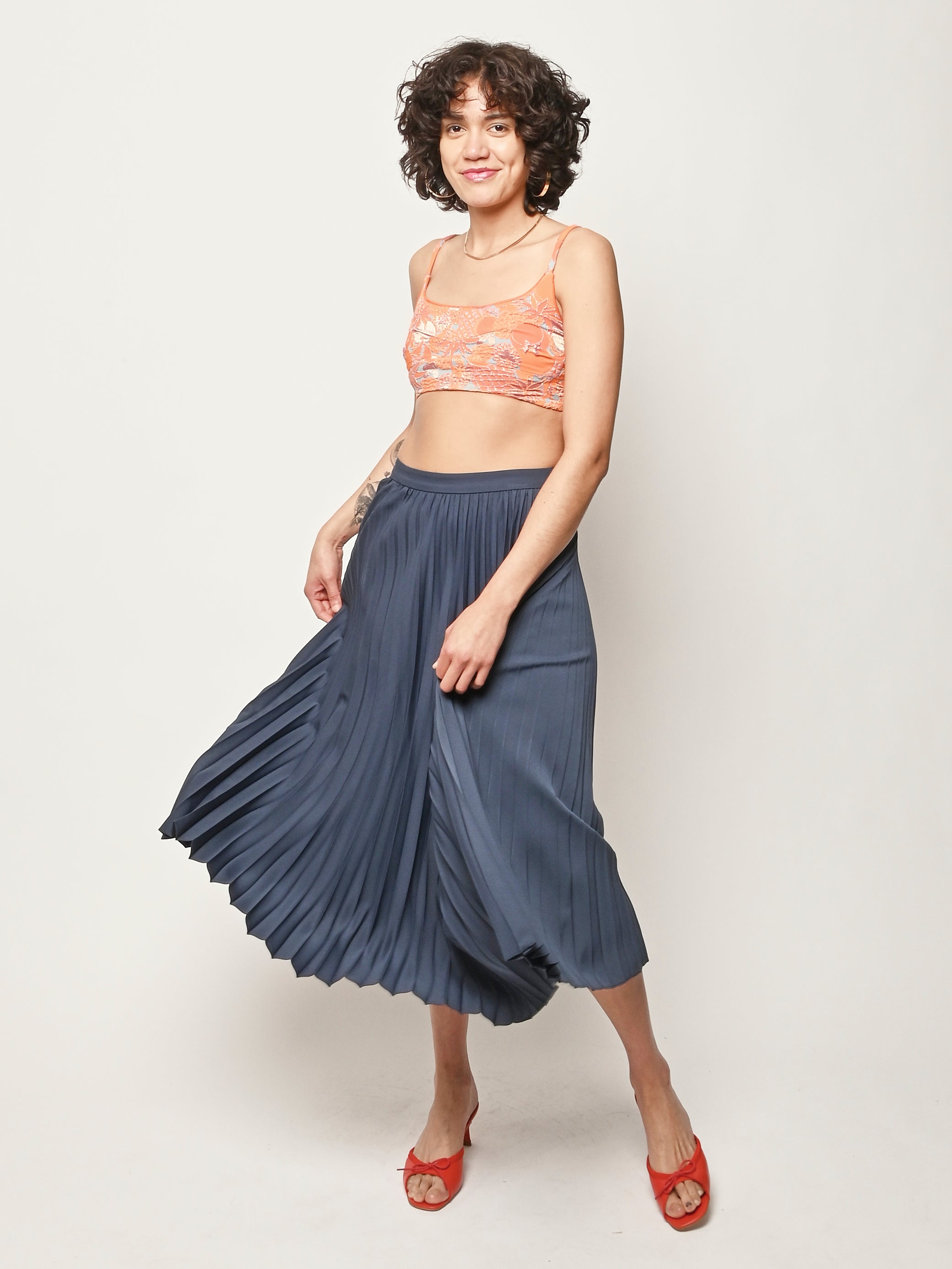Tibi - Blue Fog Tropical Wool Pleating Sunray Skirt – Frances May