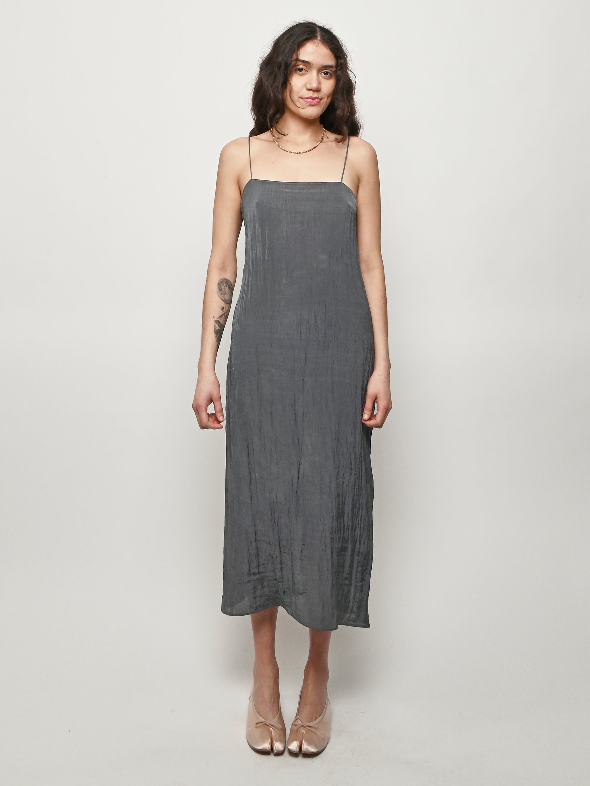 Tibi - Dark Grey The Crinkle Slip Dress Frances May Tibi - Dark Grey The Crinkle Slip Dress Frances May