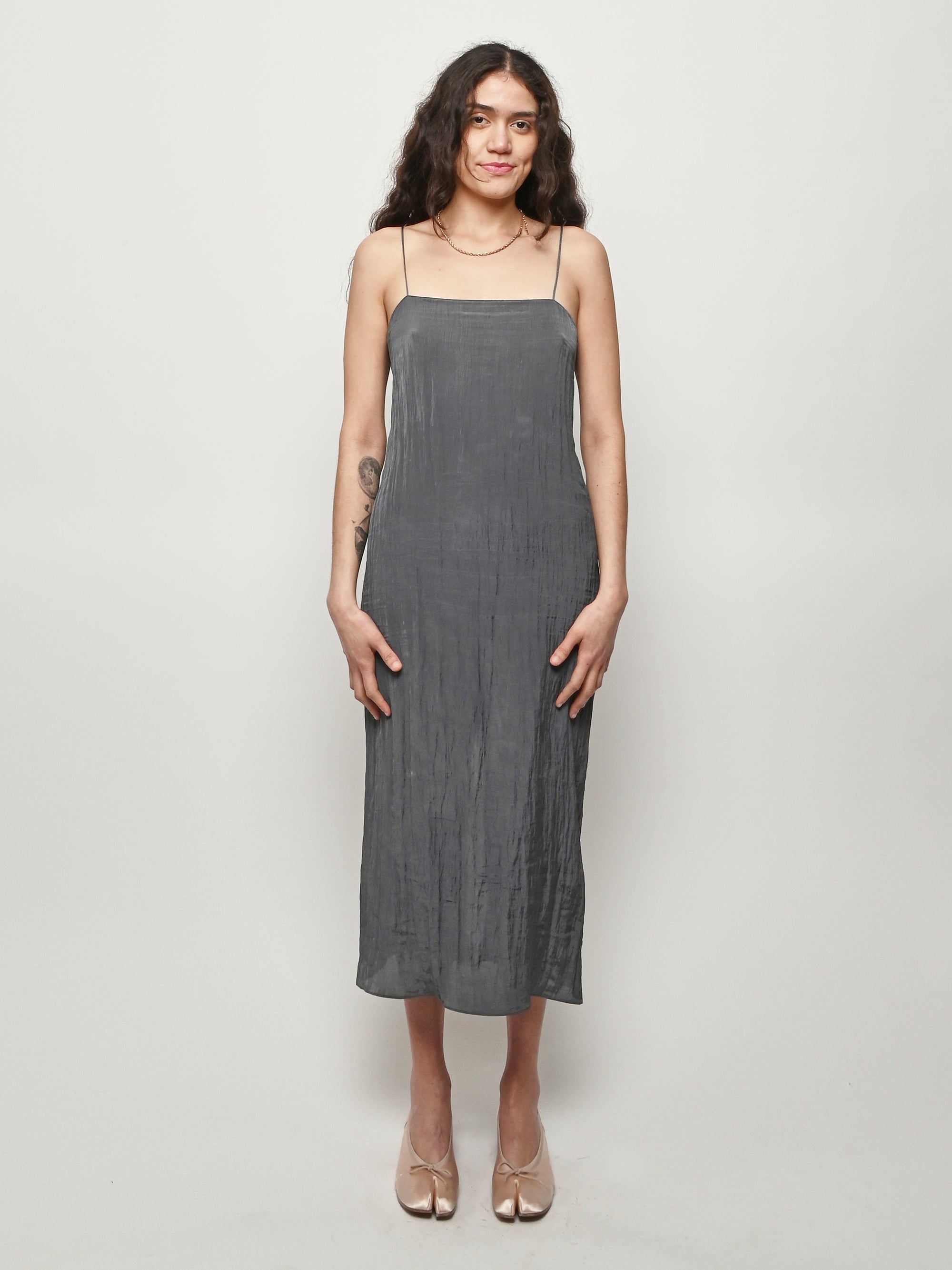 Tibi - Dark Grey The Crinkle Slip Dress Frances May Tibi - Dark Grey The Crinkle Slip Dress Frances May