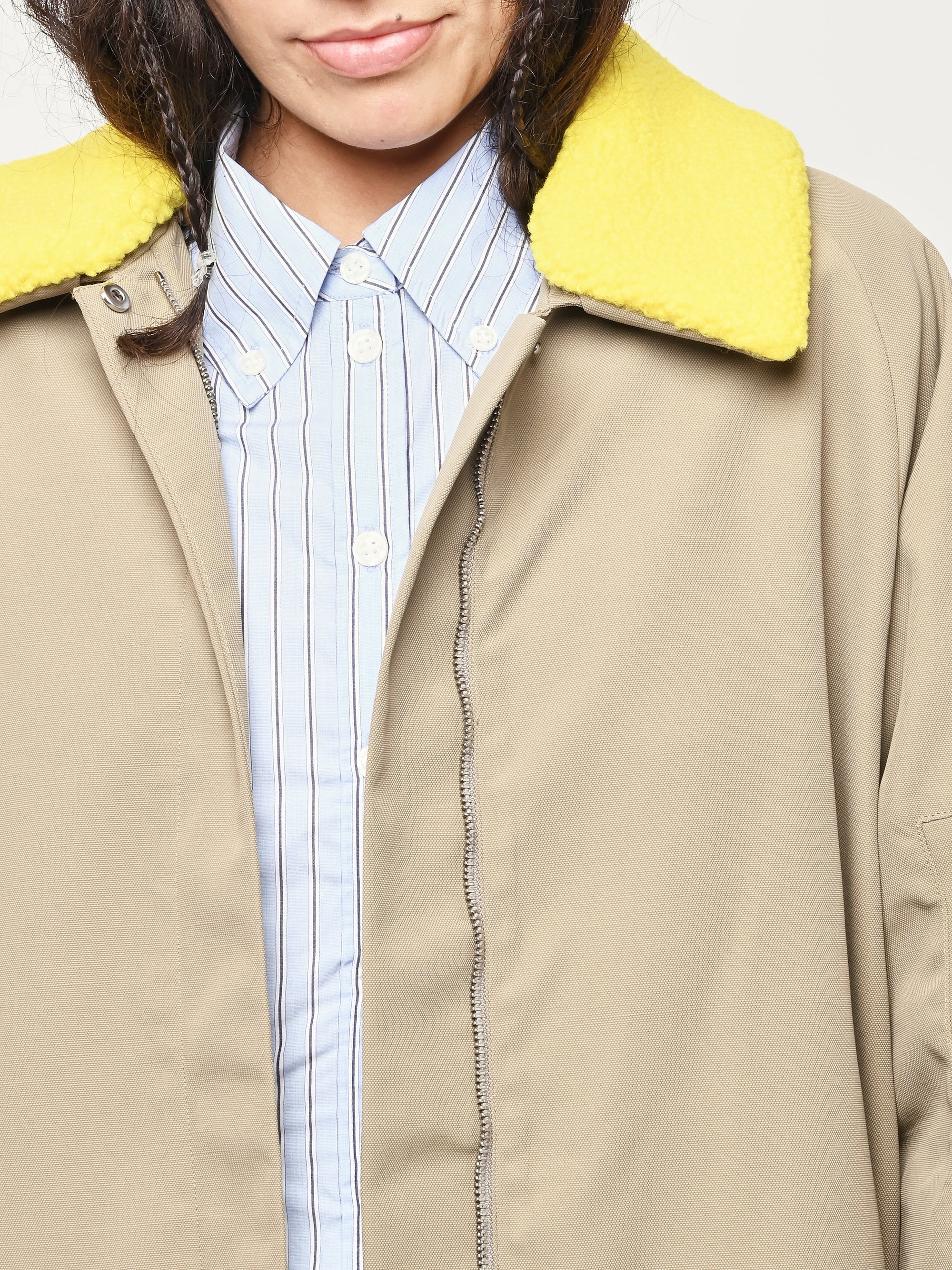 Tibi Khaki Lotte Nylon Carcoat W/Removable Sherpa Collar