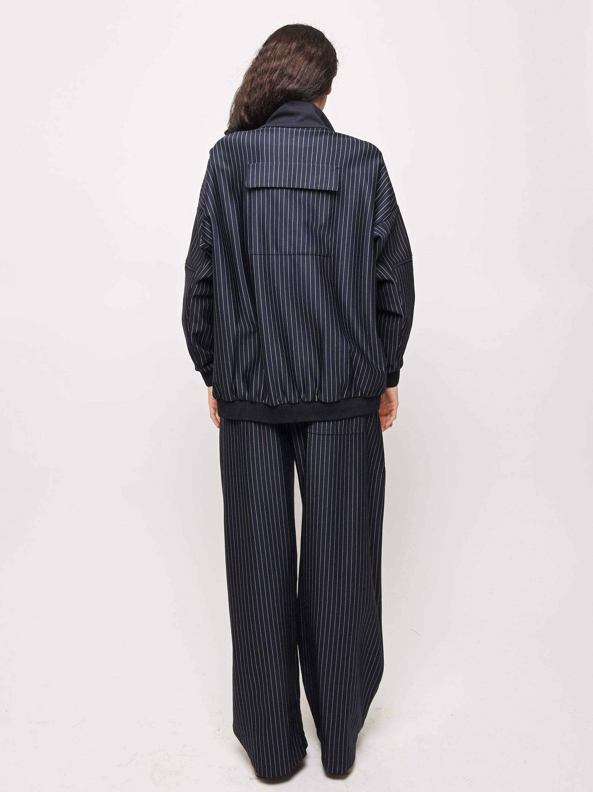 Tibi - Navy Multi Pinstripe Active Knit Zipper Detailed Track