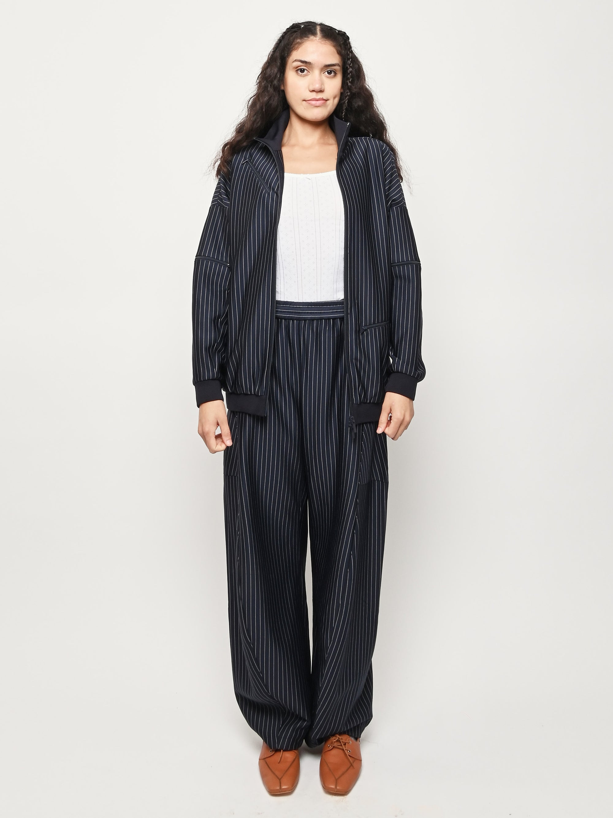 Tibi - Navy Multi Pinstripe Active Knit Zipper Detailed Track