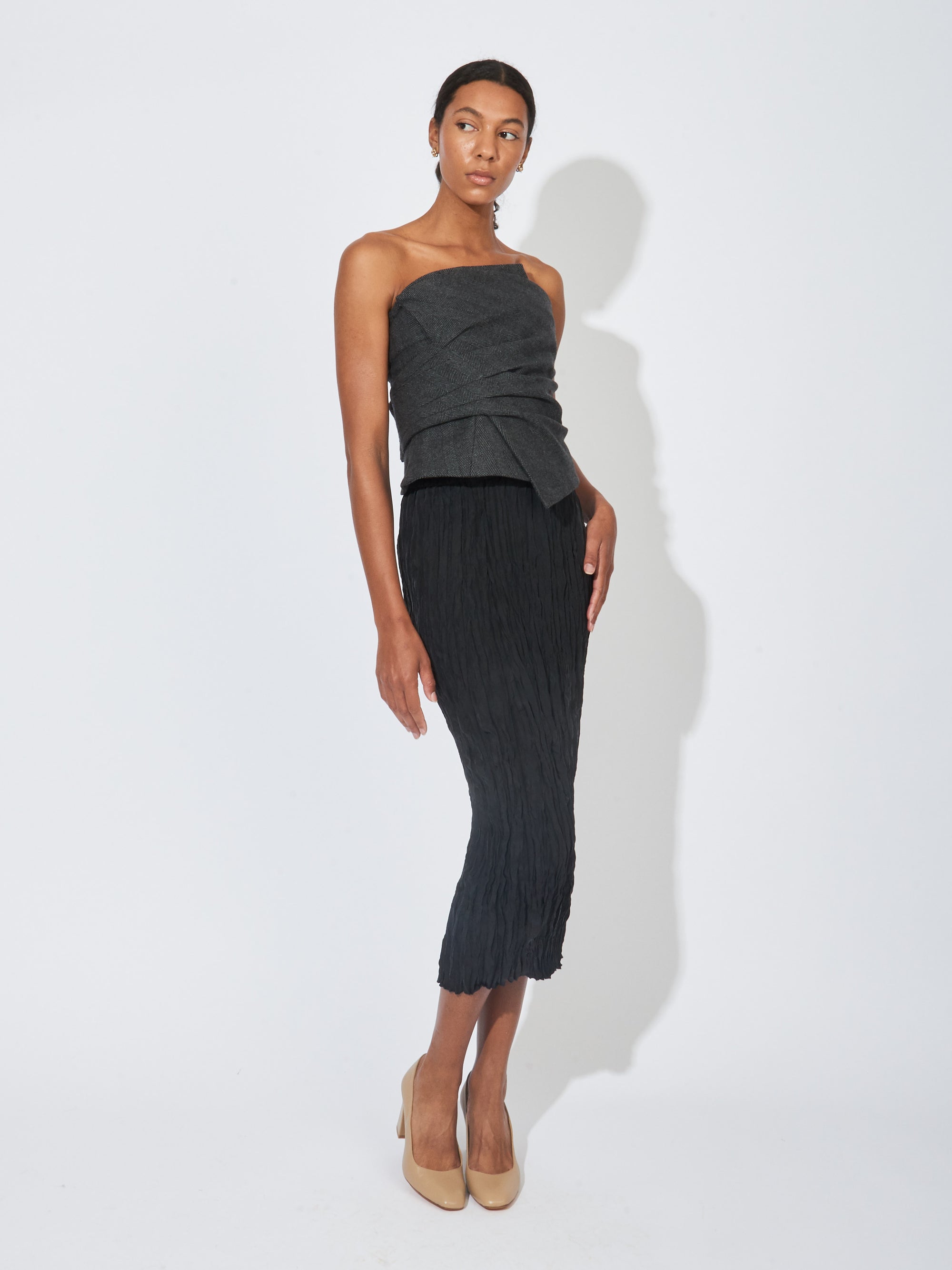 Totême   Black Crinkled Silk Midi Skirt – Frances May